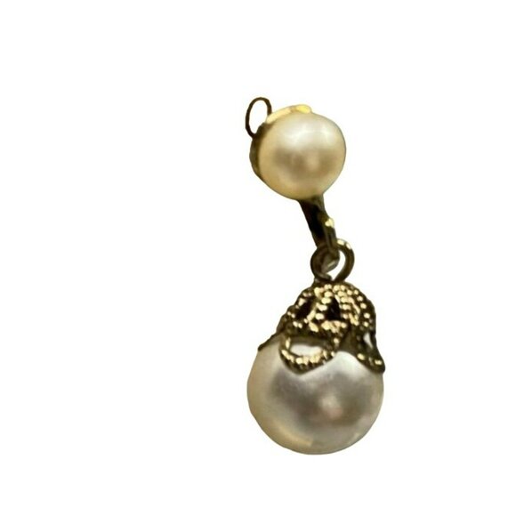 Vintage MCM Faux Pearl Dangle Screw Back Earrings - Picture 2 of 3